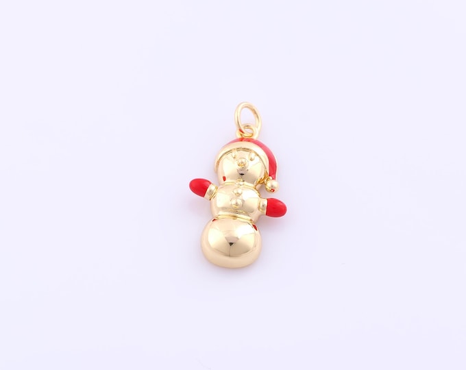 1 pcs Enamel Christmas Hat Pendant,18K Gold Filled Snowman Charm,Christmas Charms DIY Bracelet Necklace Jewelry Making Findings Supply