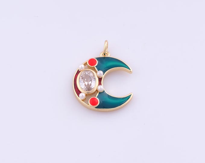 1 pcs Gold Enamel Crescent Moon Pendant,18K Gold Filled Celestial Charm,Moon Charms DIY Bracelet Necklace Jewelry Making Findings Supply