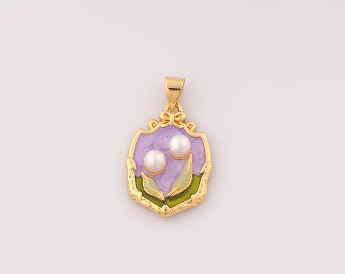 1 pcs Gold Enamel Leaf Pendant,18K Gold Filled Mirror Charm,Leaf Charms DIY Bracelet Necklace Jewelry Making Findings Supply