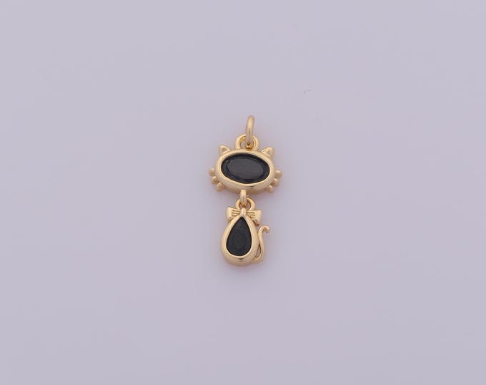 1 pcs Gold CZ Cat Pendant,18K Gold Filled Animal Charm,Bow Charms DIY Bracelet Necklace Jewelry Making Findings Supply