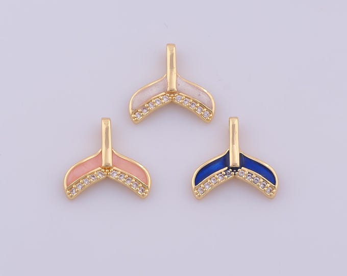 1 pcs Gold Enamel Fishtail Pendant,18K Gold Filled Fishtail Charm,CZ Fishtail Charms DIY Bracelet Necklace Jewelry Making Findings Supply
