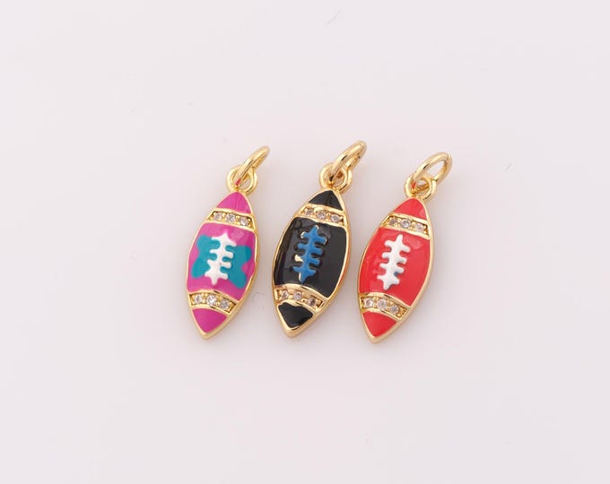 1 pcs Gold CZ Rugby Pendant,18K Gold Filled Rugby Charm,Enamel Rugby Charm DIY Bracelet Necklace Jewelry Making Findings Supply