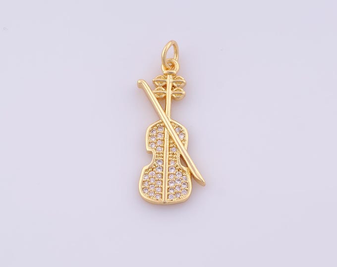 1 pcs Gold Violin Pendant,18K Gold Filled Violin Charm,CZ Violin Charms DIY Bracelet Necklace Jewelry Making Findings Supply