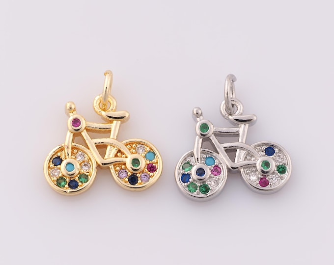 1 pcs Gold CZ Bicycle Pendant,18K Gold Filled Bicycle Charm,Minimalist Charm DIY Bracelet Necklace Jewelry Making Findings Supply