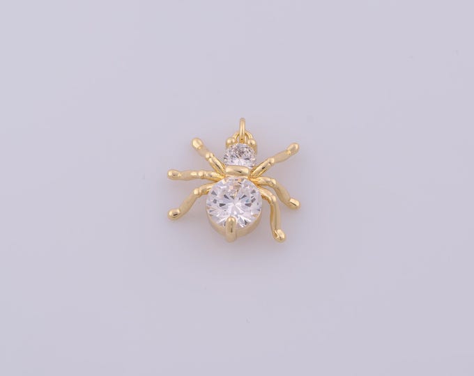 1 pcs Gold CZ Spider Pendant,18K Gold Filled Spider Charm,Spider Charms DIY Bracelet Necklace Jewelry Making Findings Supply