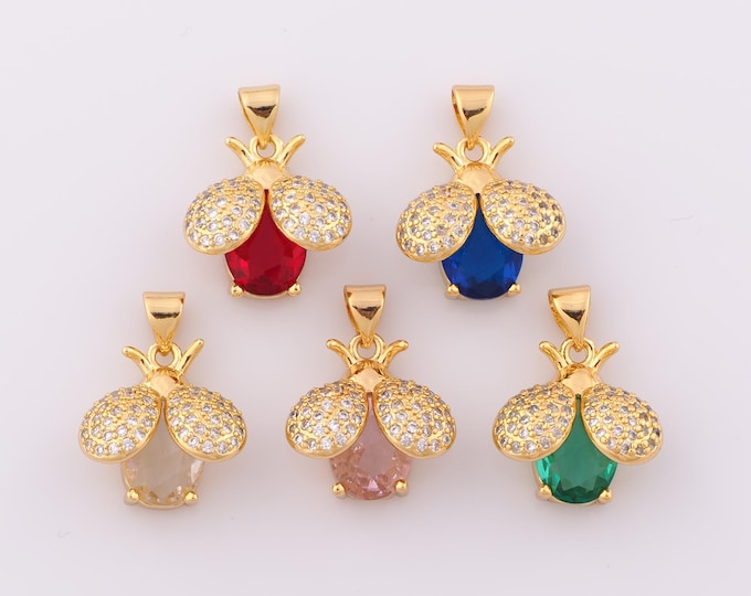 1 pcs Gold CZ Bee Pendant,18K Gold Filled Bee Charm,Bee Charm DIY Bracelet Necklace Jewelry Making Findings Supply