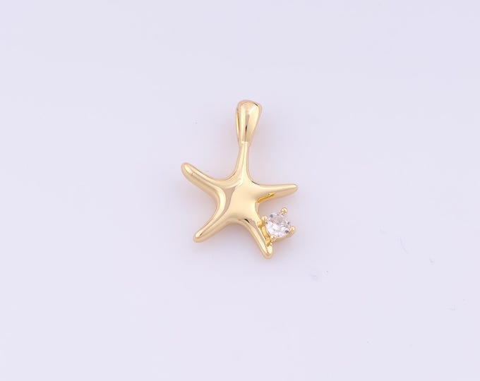 1 pcs Gold CZ Starfish Pendant,18K Gold Filled Starfish Charm,Starfish Charms DIY Bracelet Necklace Jewelry Making Findings Supply