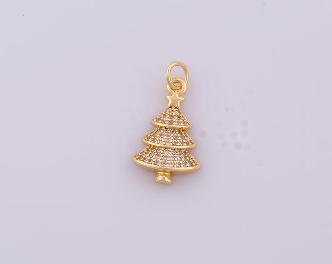 1 pcs Gold CZ Christmas Tree Pendant,18K Gold Filled Christmas Charm,Tree Charms DIY Bracelet Necklace Jewelry Making Findings Supply
