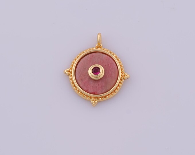 1 pcs Gold CZ Round Pendant,18K Gold Filled Coin Charm,Disc Charms DIY Bracelet Necklace Jewelry Making Findings Supply