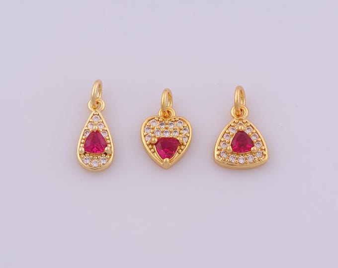 1 pcs Gold CZ Water Drop Pendant,18K Gold Filled Heart Charm,Triangle Charms DIY Bracelet Necklace Jewelry Making Findings Supply