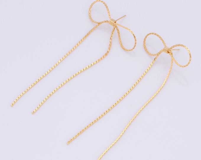 1 pair Gold Tassel Stud Earrings,18K Gold Filled Bow Stud Earrings,Bow Stud Earrings,Hypoallergenic Stud Earrings,Gift for Her
