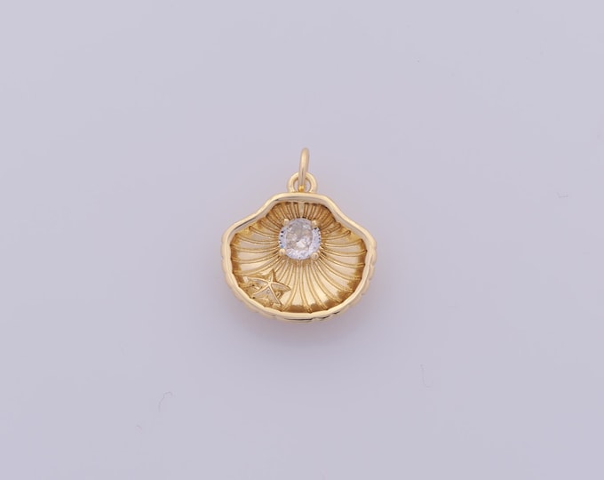 1 pcs Gold CZ Shell Pendant,18K Gold Filled Oyster Charm,Starfish Charms DIY Bracelet Necklace Jewelry Making Findings Supply