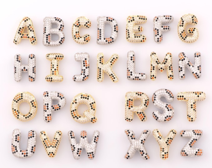 1 pcs Gold CZ Leopard Initial Pendant,18K Gold Filled Alphabet Charm,Letters Charm DIY Bracelet Necklace Jewelry Making Findings Supply
