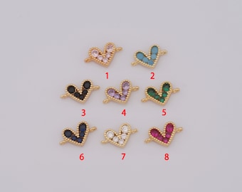 1 pcs Gold CZ Heart Connector,18K Gold Filled Heart Connector,Heart Connector DIY Bracelet Necklace Jewelry Making Findings Supply