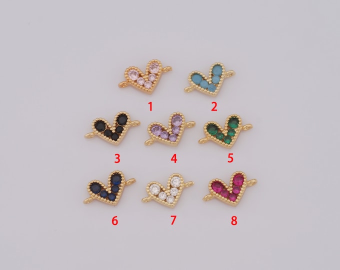 1 pcs Gold CZ Heart Connector,18K Gold Filled Heart Connector,Heart Connector DIY Bracelet Necklace Jewelry Making Findings Supply