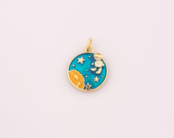 1 pcs Gold Enamel Astronaut Pendant,18K Gold Filled Spaceman Charm,Star Charms DIY Bracelet Necklace Jewelry Making Findings Supply