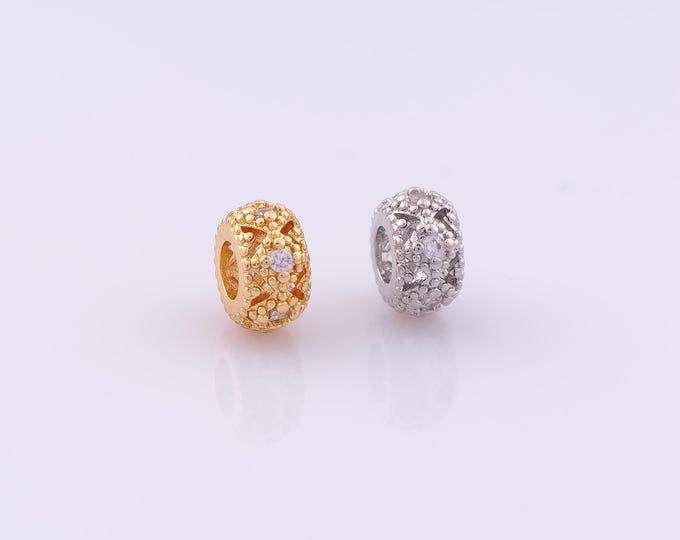 1 pcs 18K Gold Filled Round Spacer Beads,Tube Beads,CZ Round Tube Beads for DIY Jewelry Making Findings Supply