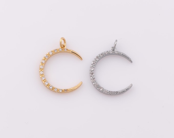 1 pcs Gold CZ Crescent Moon Pendant,18K Gold Filled Moon Charm,Crescent Moon Charm DIY Bracelet Necklace Jewelry Making Findings Supply
