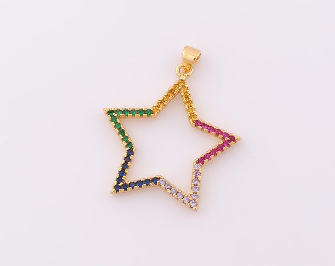 1 pcs Gold CZ Star Pendant,18K Gold Filled Star Charm,Star Charm DIY Bracelet Necklace Jewelry Making Findings Supply