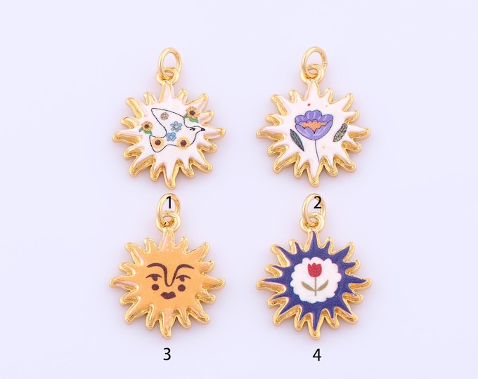 1 pcs Gold Enamel Sun Pendant,18K Gold Filled Peace Dove Charm,Flower Charms DIY Bracelet Necklace Jewelry Making Findings Supply