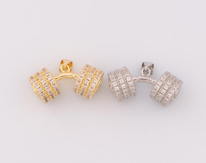 1 pcs Gold CZ Barbell Pendant,18K Gold Filled Sports Charm,Barbell Charms,DIY Bracelet Necklace Jewelry Making Findings Supply