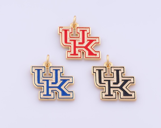 1 pcs Enamel Kentucky Team Logo Pendant,18K Gold Filled Team Logo Charm,Kentucky Charms DIY Bracelet Necklace Jewelry Making Findings Supply