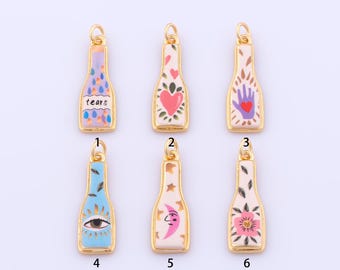 1 pcs Gold Enamel Wine Bottle Pendant,18K Gold Filled Heart Flower Charm,Moon Charms DIY Bracelet Necklace Jewelry Making Findings Supply