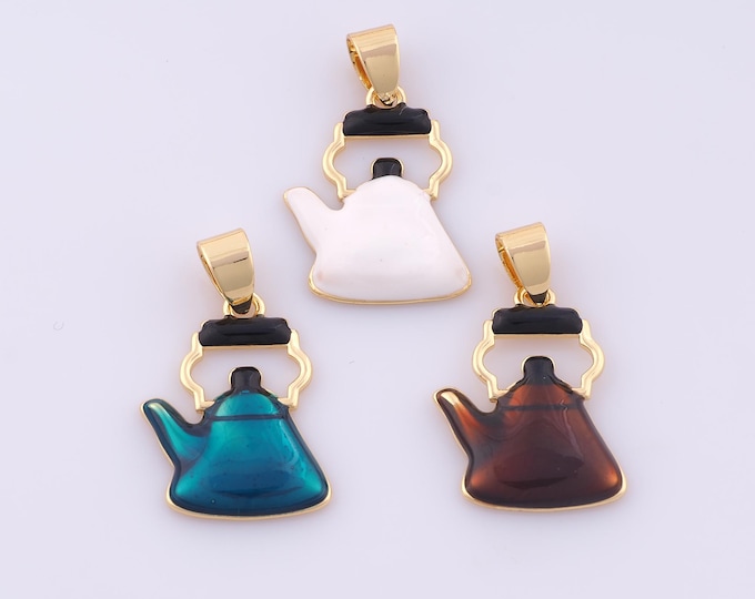 1 pcs Gold Kettle Pendant,18K Gold Filled Kettle Charm,Enamel Kettle Charms DIY Bracelet Necklace Jewelry Making Findings Supply