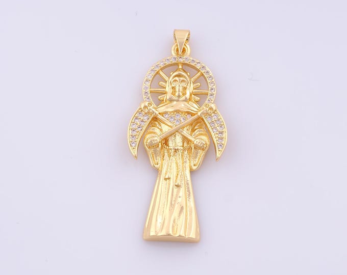 1 pcs Gold CZ Saint Death Pendant,18K Gold Filled Saint Death Charm,Saint Death Charms DIY Bracelet Necklace Jewelry Making Findings Supply