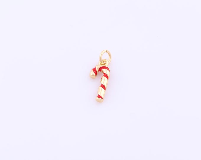 1 pcs Gold Enamel Christmas Cane Pendant,18K Gold Filled Cane Charm,Christmas Charms DIY Bracelet Necklace Jewelry Making Findings Supply