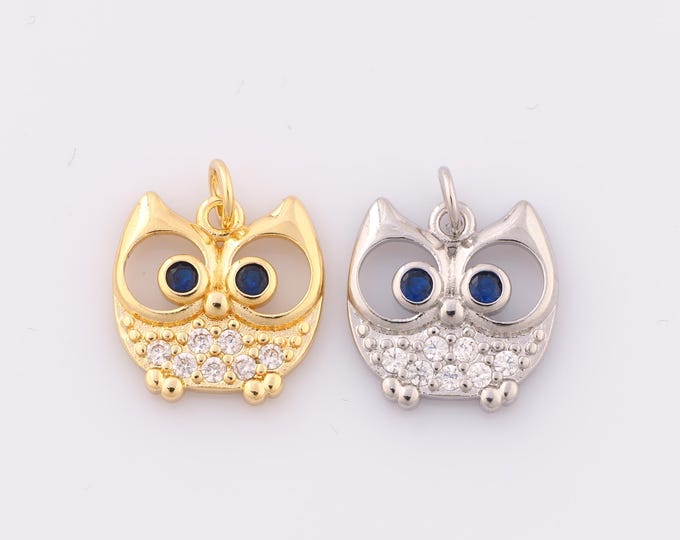 1 pcs Gold CZ Owl Pendant,18K Gold Filled Owl Charm,Owl Charm DIY Bracelet Necklace Jewelry Making Findings Supply