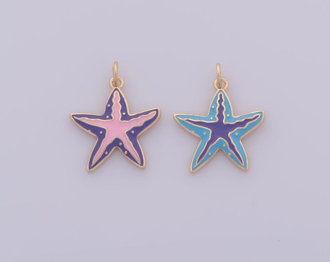 1 pcs Gold Enamel Starfish Pendant,18K Gold Filled Starfish Charm,Starfish Charms DIY Bracelet Necklace Jewelry Making Findings Supply