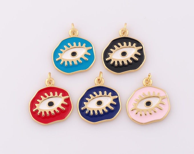 1 pcs Gold Enamel Evil Eye Pendant,18K Gold Filled Devil Eye Charm,Eye Charm DIY Bracelet Necklace Jewelry Making Findings Supply