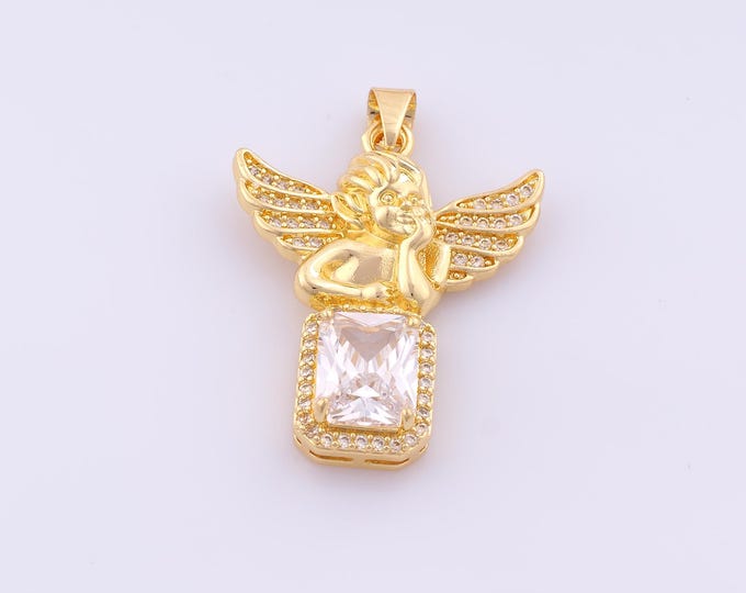 1 pcs Gold CZ Angel Pendant,18K Gold Filled Cupid Charm,Angel Charms DIY Bracelet Necklace Jewelry Making Findings Supply