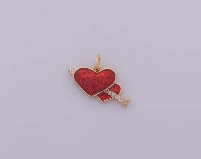 1 pcs Gold Enamel Heart Pendant,18K Gold Filled Love Charm,CZ Arrow Charms DIY Bracelet Necklace Jewelry Making Findings Supply