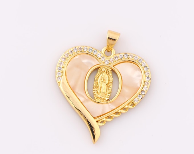 1 pcs Gold CZ Virgin Mary Pendant,18K Gold Filled Religious Charm,Heart Charm DIY Bracelet Necklace Jewelry Making Findings Supply