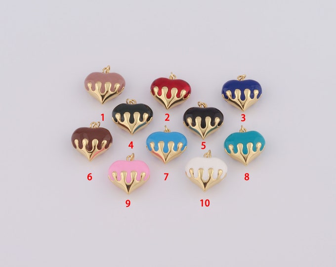 1 pcs Gold Heart Pendant,18K Gold Filled Enamel Heart Charm,Heart Charm DIY Bracelet Necklace Jewelry Making Findings Supply