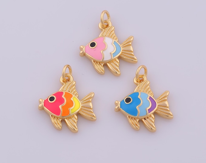 1 pcs Gold Enamel Fish Pendant,18K Gold Filled Marine Life Charm,Fish Charms DIY Bracelet Necklace Jewelry Making Findings Supply