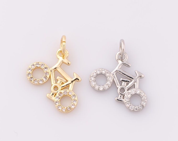1 pcs Gold CZ Bicycle Pendant,18K Gold Filled Bicycle Charm,Bicycle Charm DIY Bracelet Necklace Jewelry Making Findings Supply