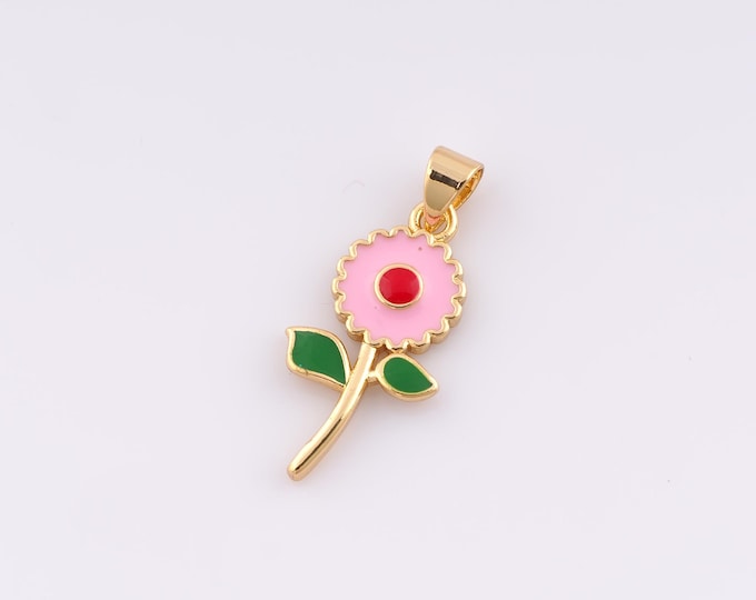 1 pcs Gold Enamel Flower Pendant,18K Gold Filled Minimalist Charm Flower Charms,DIY Bracelet Necklace Jewelry Making Findings Supply
