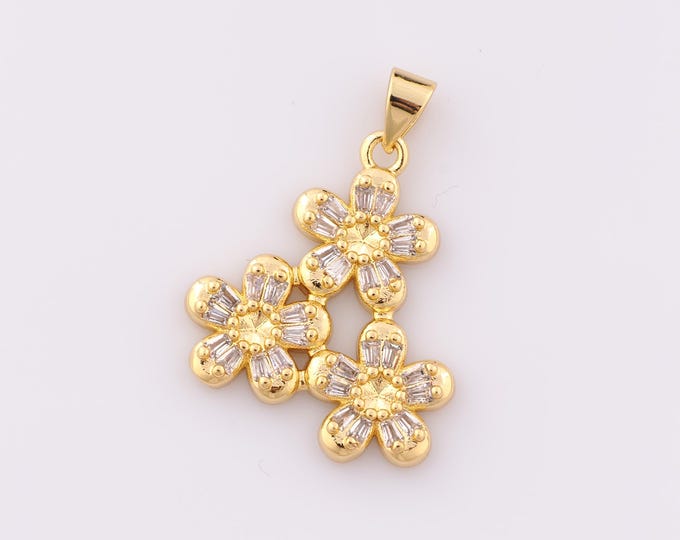 1 pcs Gold CZ Flower Pendant,18K Gold Filled Flower Charm,Flower Charm DIY Bracelet Necklace Jewelry Making Findings Supply