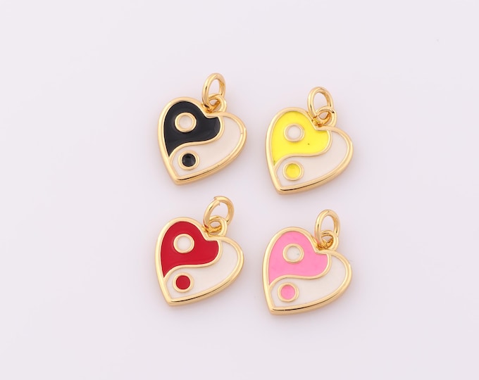 1 pcs Gold Enamel Bagua Pendant,18K Gold Filled Heart Charm,Bagua Charm DIY Bracelet Necklace Jewelry Making Findings Supply