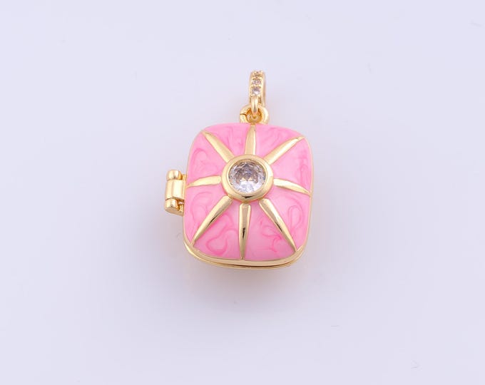 1 pcs Gold Enamel Sun Pendant,18K Gold Filled Photo Frame Charm,CZ Sunburst Charms DIY Bracelet Necklace Jewelry Making Findings Supply