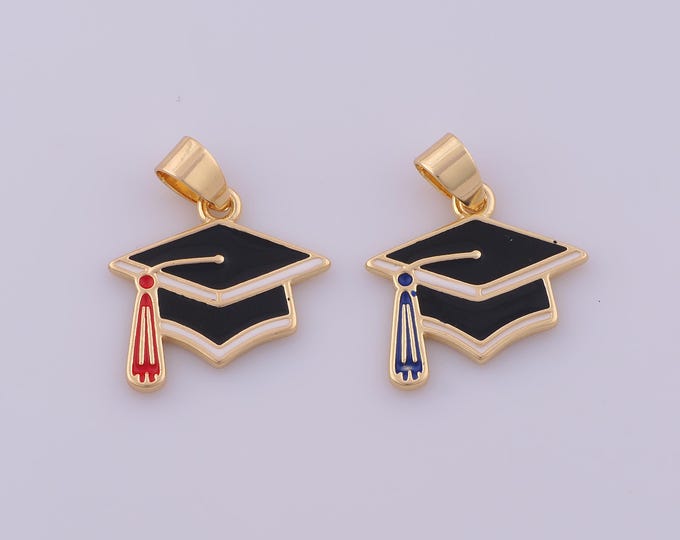 1 pcs Enamel Doctoral Cap Pendant,18K Gold Filled Doctoral Cap Charm,Doctoral Cap Charms DIY Bracelet Necklace Jewelry Making Finding Supply