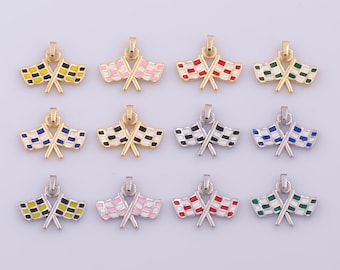 1 pcs Enamel F1 Flag Pendant,18K Gold Filled Flag Charm,F1 Flag Charms DIY Bracelet Necklace Jewelry Making Findings Supply