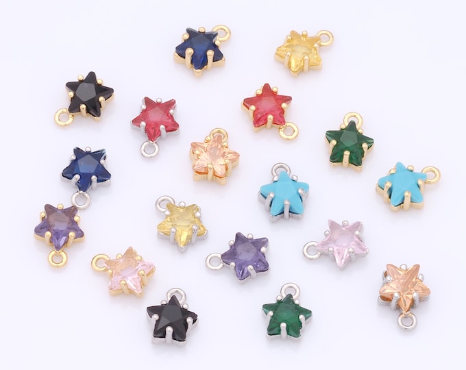 5pcs Gold Star Pendant,18K Gold Filled CZ Star Charm,Star Charms DIY Bracelet Necklace Jewelry Making Findings Supply