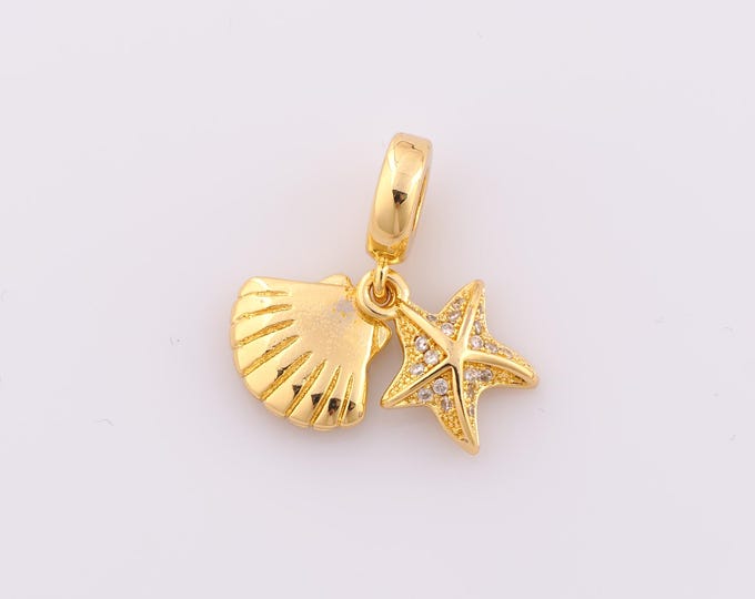 1 pcs Gold CZ Shell Pendant,18K Gold Filled Starfish Charm,Shell Charm DIY Bracelet Necklace Jewelry Making Findings Supply