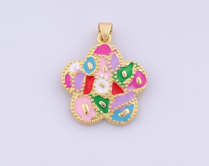1 pcs Gold Enamel Flower Pendant,18K Gold Filled Flower Charm,Flower Charms DIY Bracelet Necklace Jewelry Making Findings Supply
