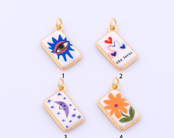 1 pcs Gold Enamel Heart Pendant,18K Gold Filled Flower Charm,Moon Charms DIY Bracelet Necklace Jewelry Making Findings Supply