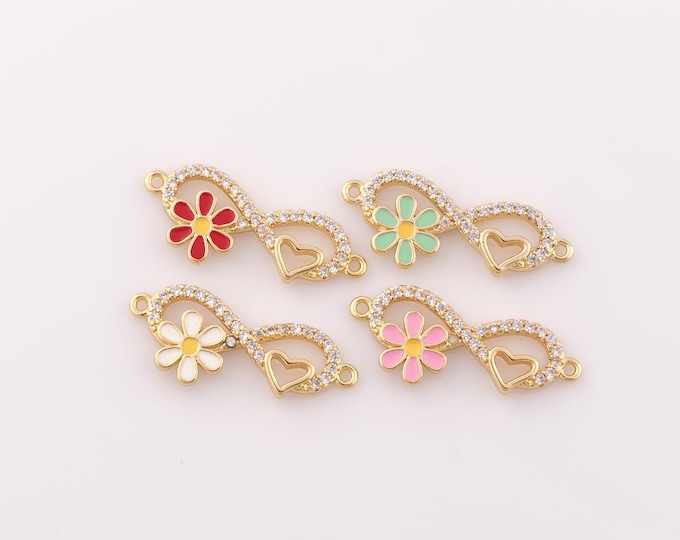 1 pcs Gold CZ Infinity Connector,18K Gold Filled Flower Connector,Heart Connector DIY Bracelet Necklace Jewelry Making Findings Supply